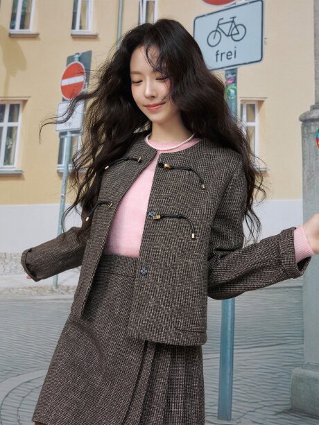 울 블렌드 체크 후크 셋업 재킷 
