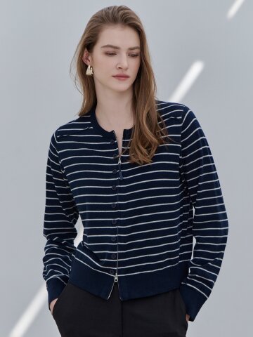 [케이미에르] 스트라이프 버튼 장식 투웨이 집업 가디건