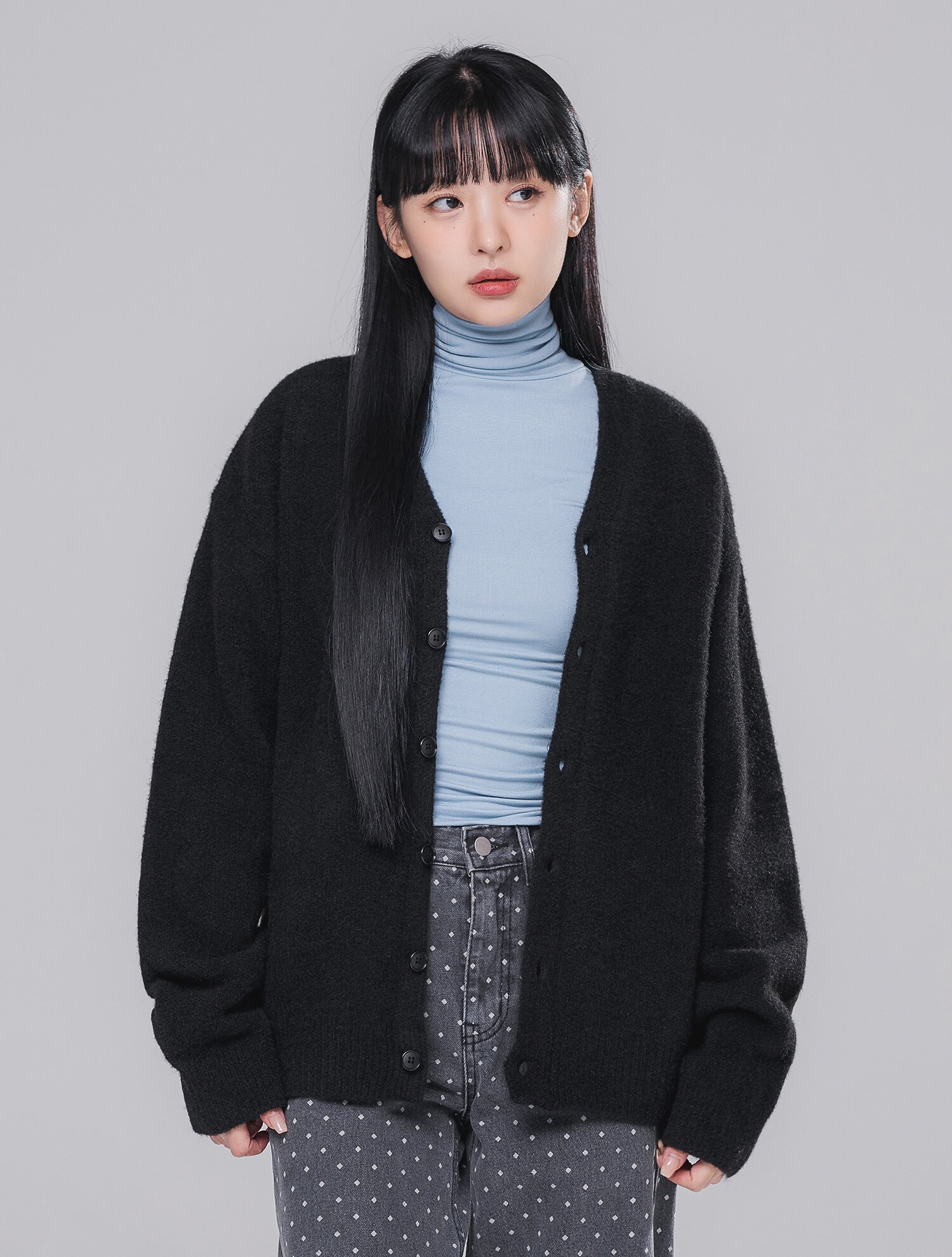 바켄 브이넥 니트 가디건 BK8942_블랙