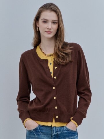 [케이미에르] 투톤 배색 레이어드 라운드넥 가디건