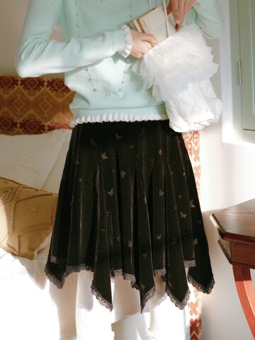 Cest_Butterfly pattern velvet skirt