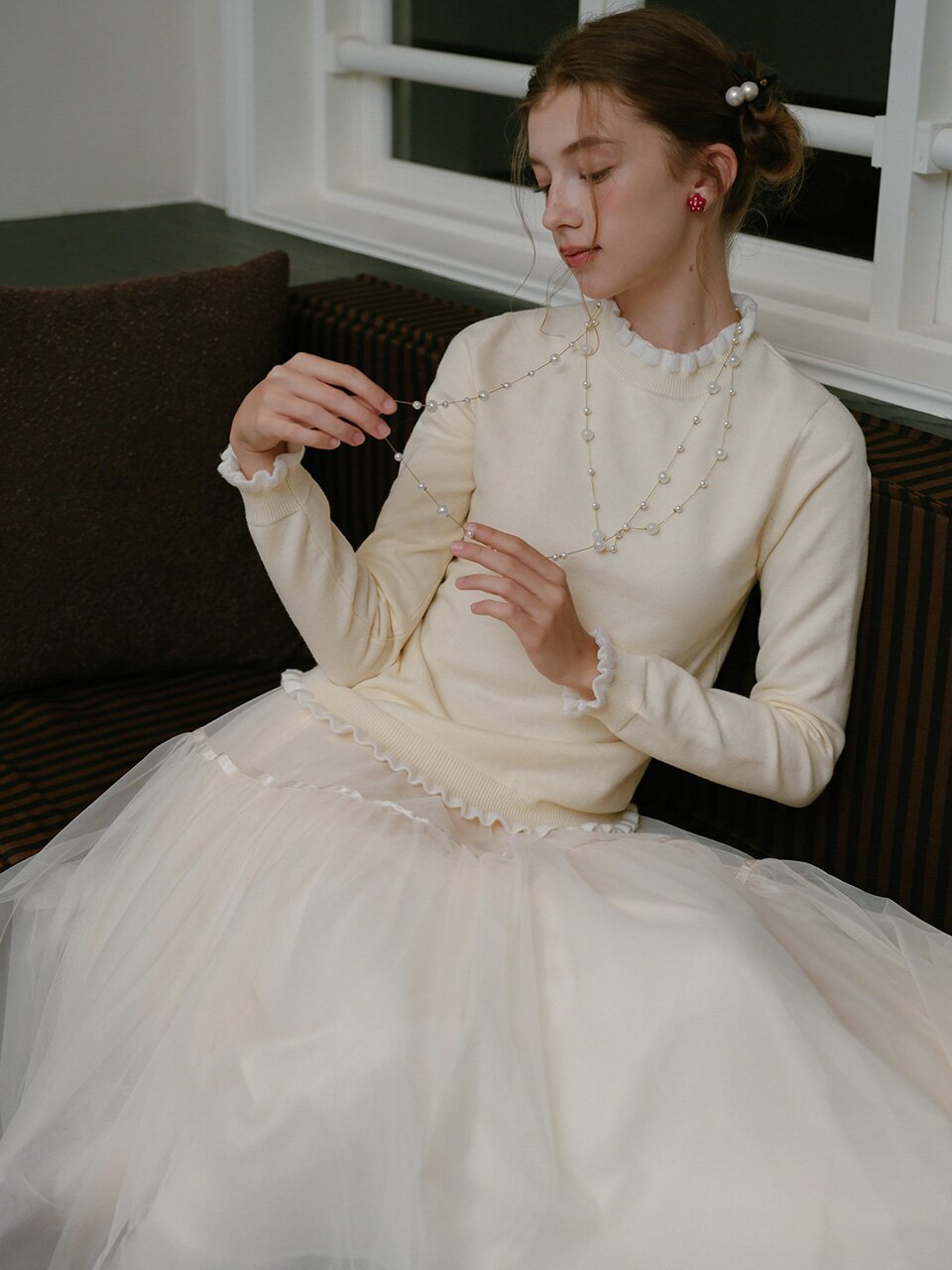 Cest_Soft ruffle knit top_CREAM