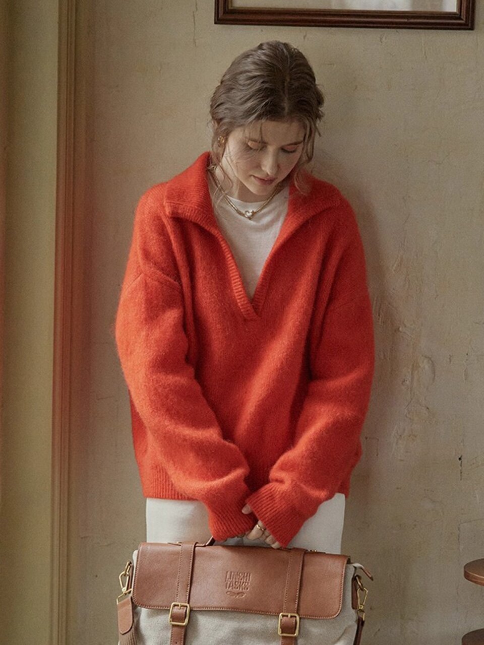 PM_V-neck collar pullover sweater_2color