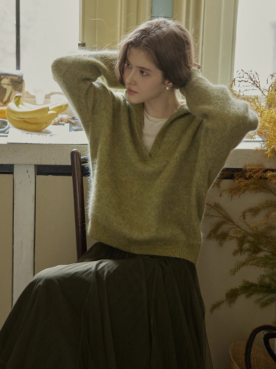 PM_V-neck collar pullover sweater_2color
