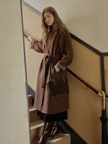 PM_Plaid cuffs belted coat