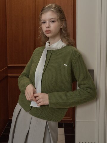 GARTER STITCH BUTTON CARDIGAN_Olive Green