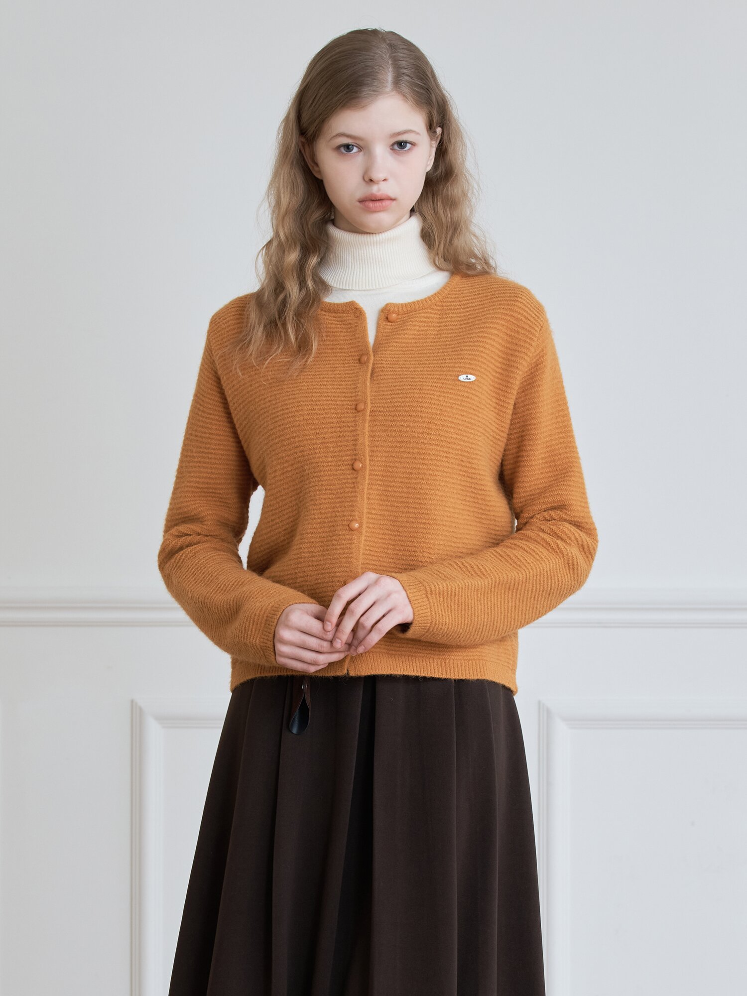 GARTER STITCH BUTTON CARDIGAN_Mustard