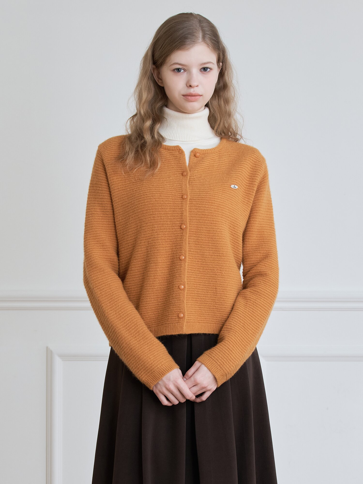 GARTER STITCH BUTTON CARDIGAN_Mustard