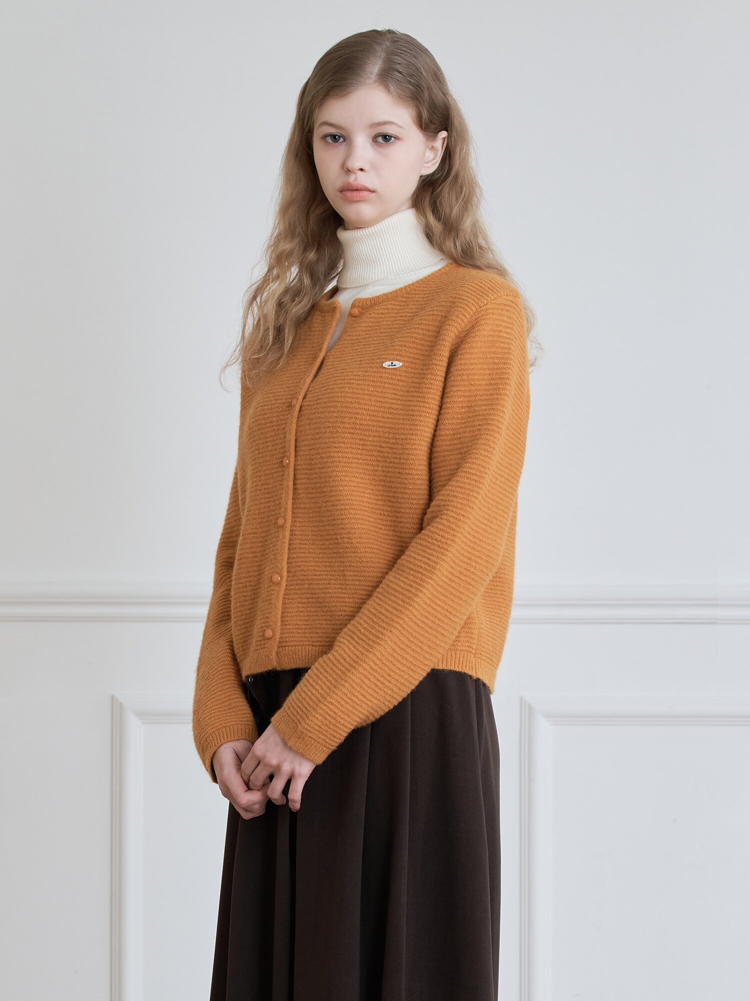 GARTER STITCH BUTTON CARDIGAN_Mustard