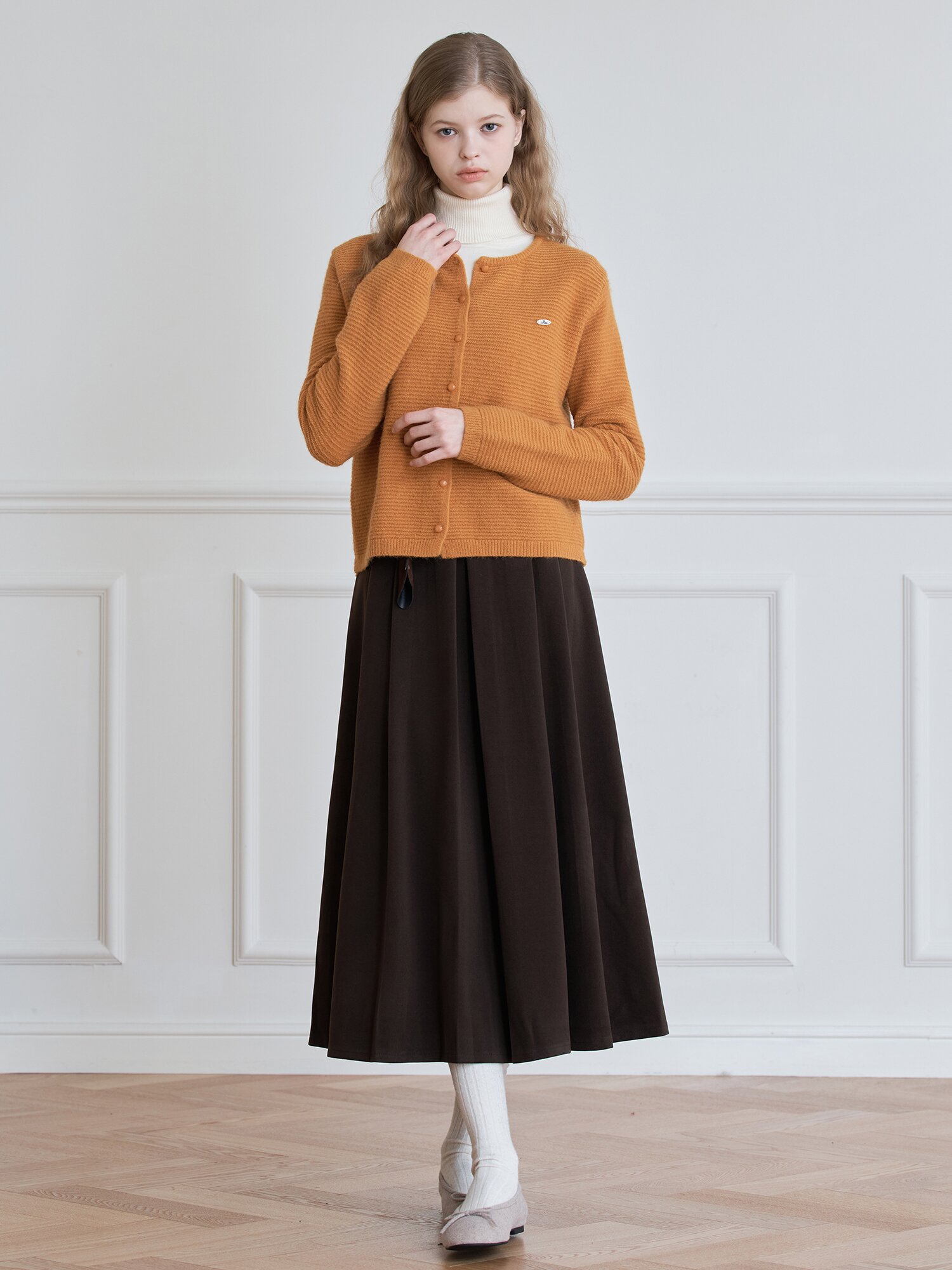 GARTER STITCH BUTTON CARDIGAN_Mustard