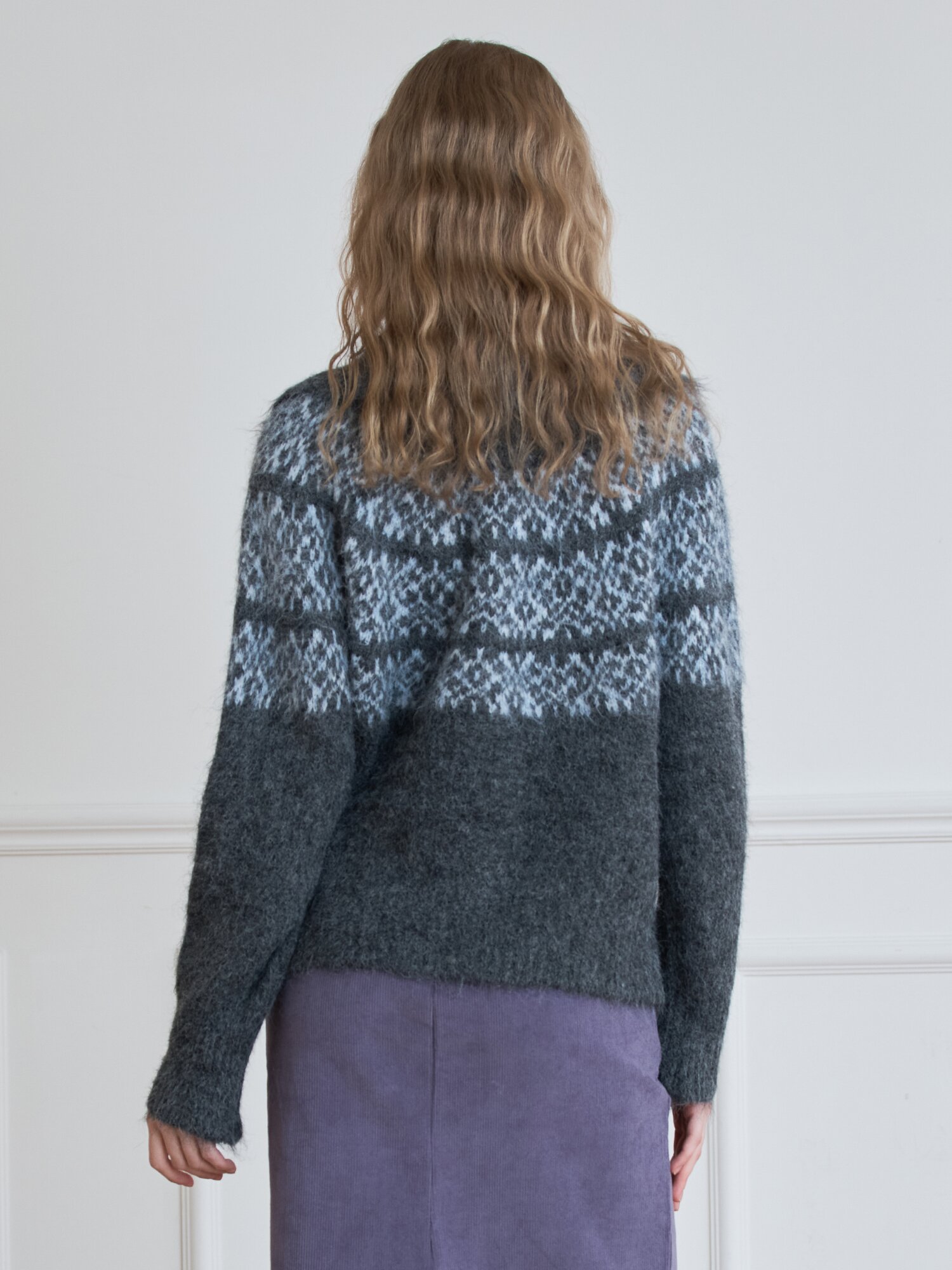 HALF-ZIP HIGH NECK JACQUARD KNIT_Dark Grey