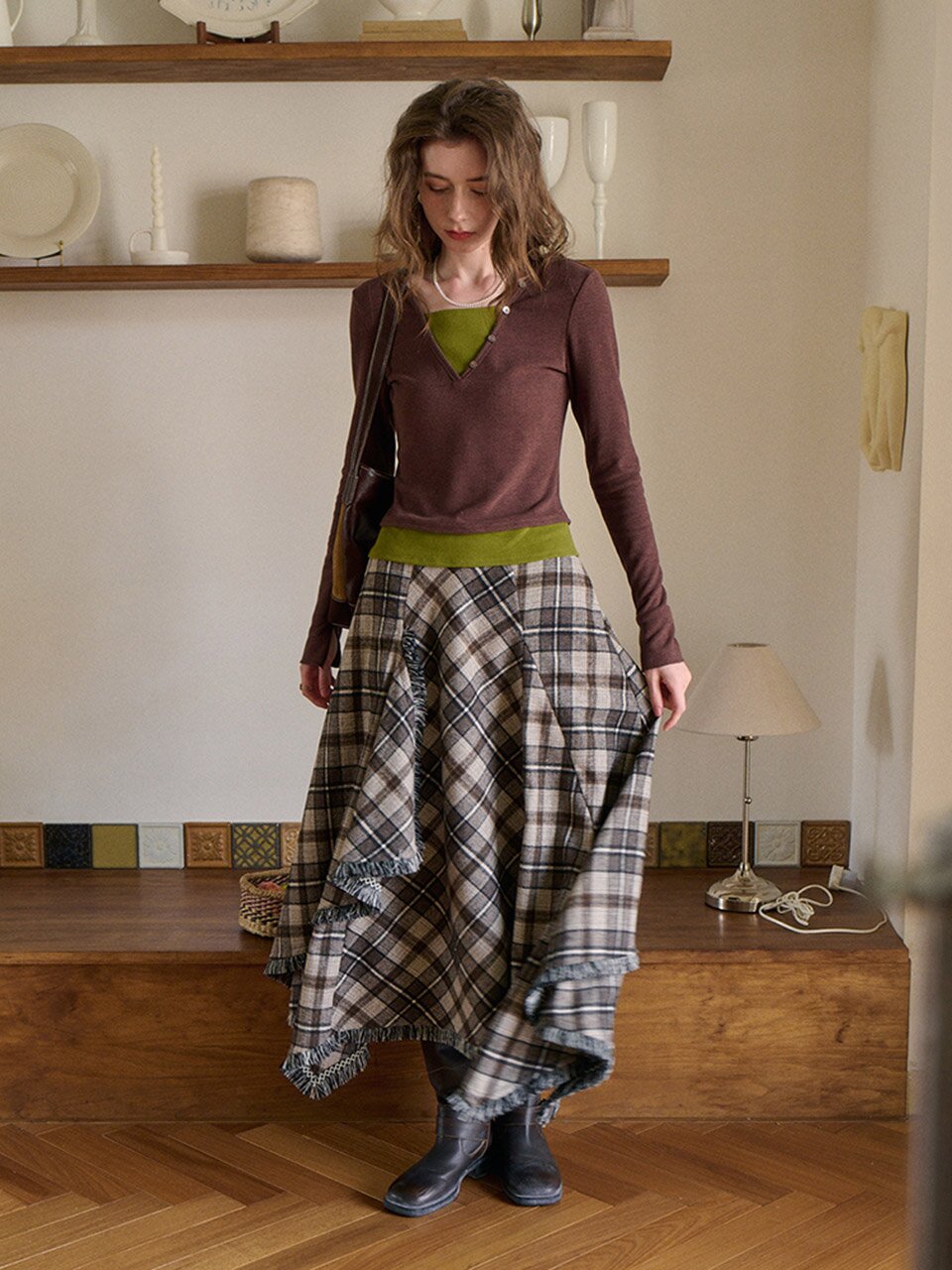 SR_Brush plaid skirt