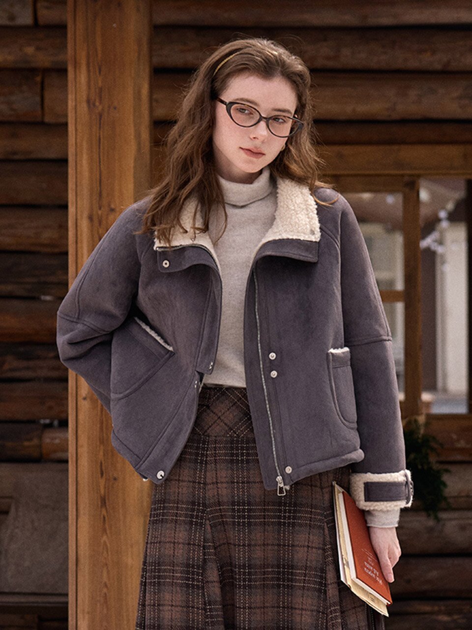 SR_Short fur integrated jacket_2color