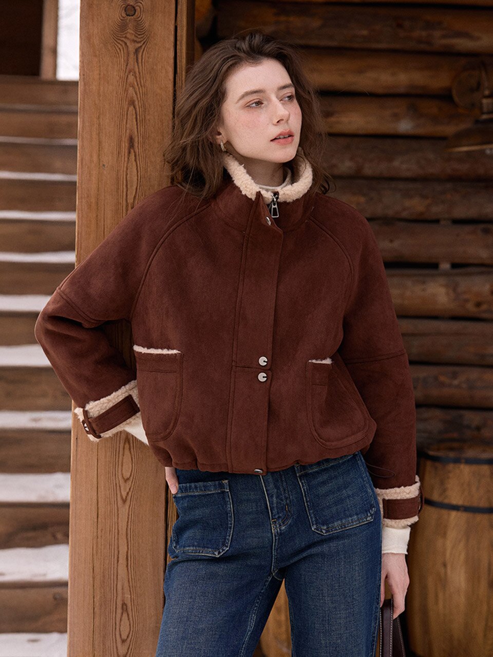 SR_Short fur integrated jacket_2color