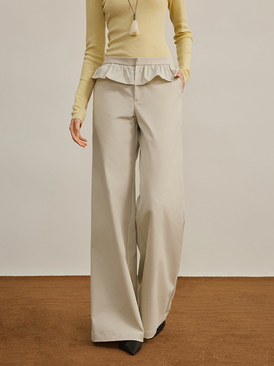 YY_Lace splicing wide pants