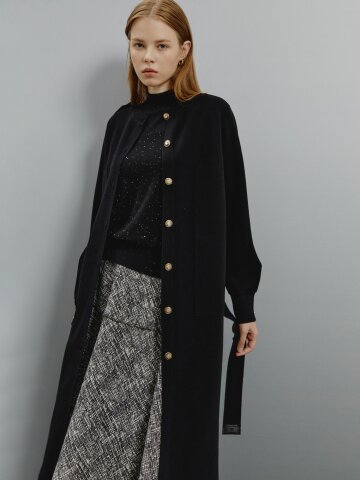 모던 라운드넥 롱 가디건 