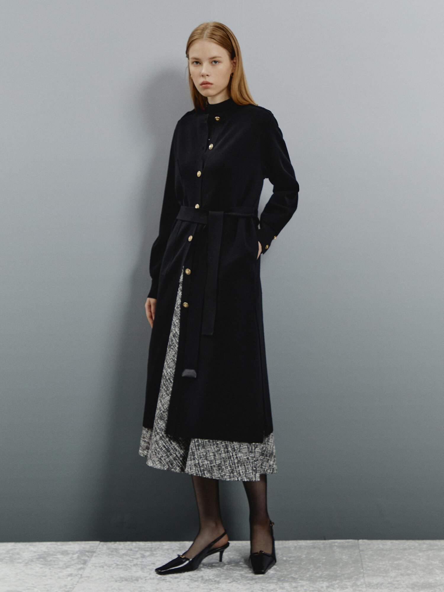 모던 라운드넥 롱 가디건 (BLACK)