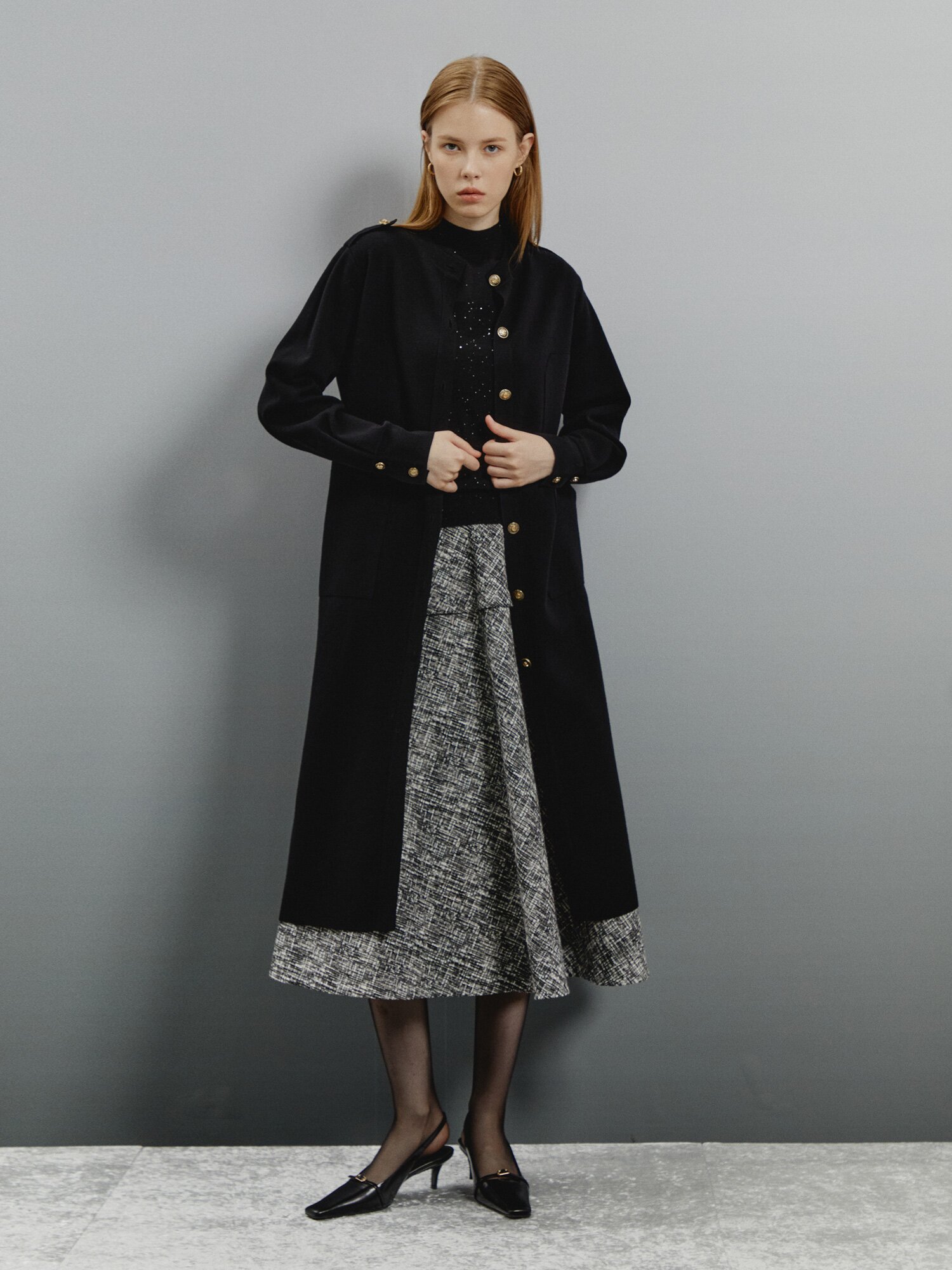 모던 라운드넥 롱 가디건 (BLACK)