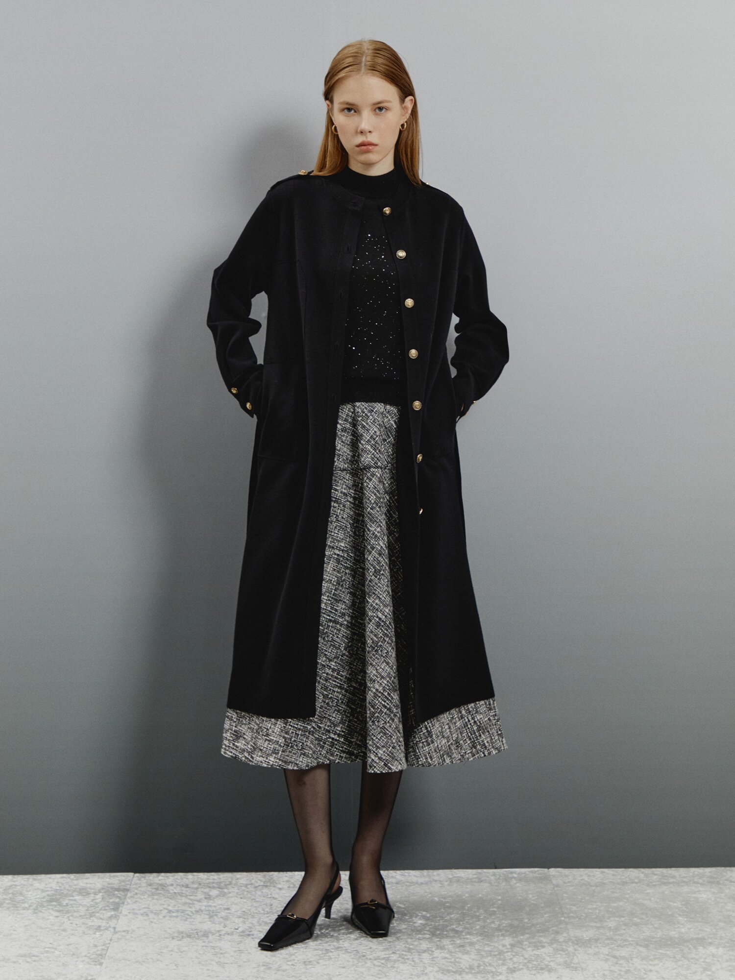 모던 라운드넥 롱 가디건 (BLACK)