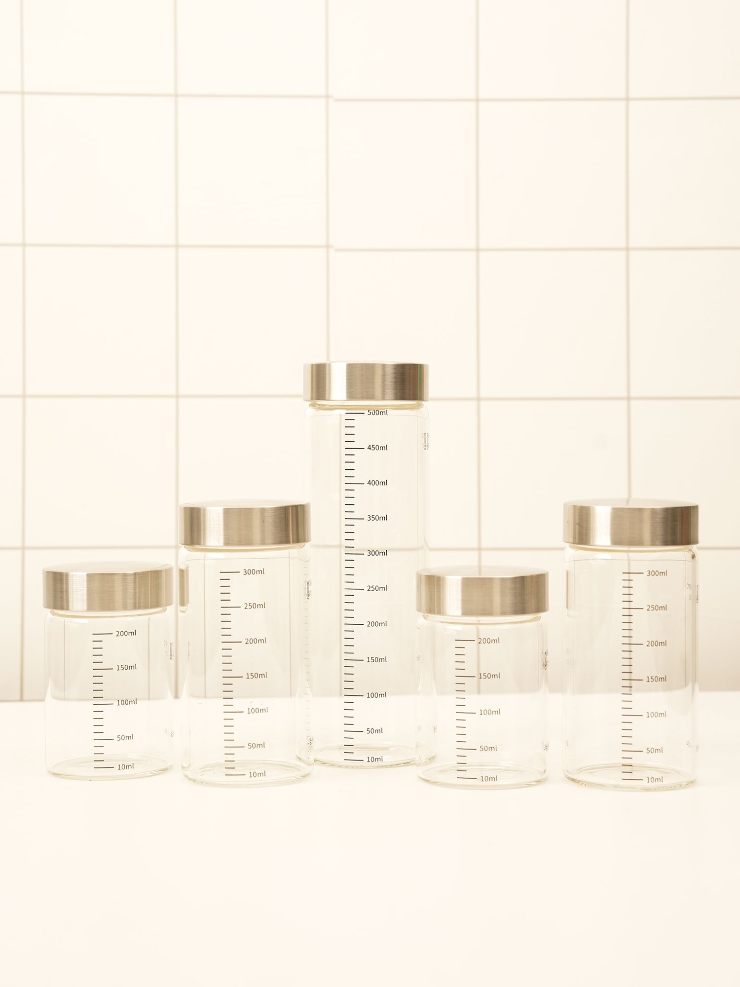 스텐 304 내열유리 눈금 밀폐 유리병 2개입 세트 3종 택1 (200ml,300ml,500ml)
