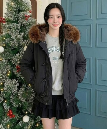 여성 페이크퍼 트리밍 봄버 점퍼 (BLACK) (HBBPA52)