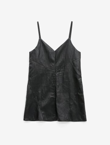 시크 무드 페이크 레더 V넥 슬립 원피스 (BLACK) (HBBOPA1)