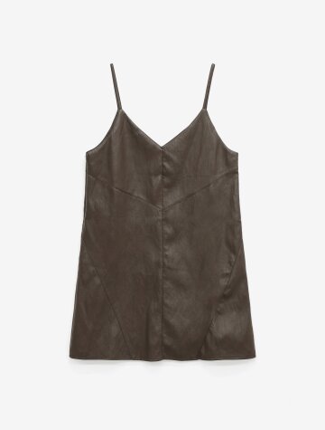 시크 무드 페이크 레더 V넥 슬립 원피스 (BROWN) (HBBOPA1)