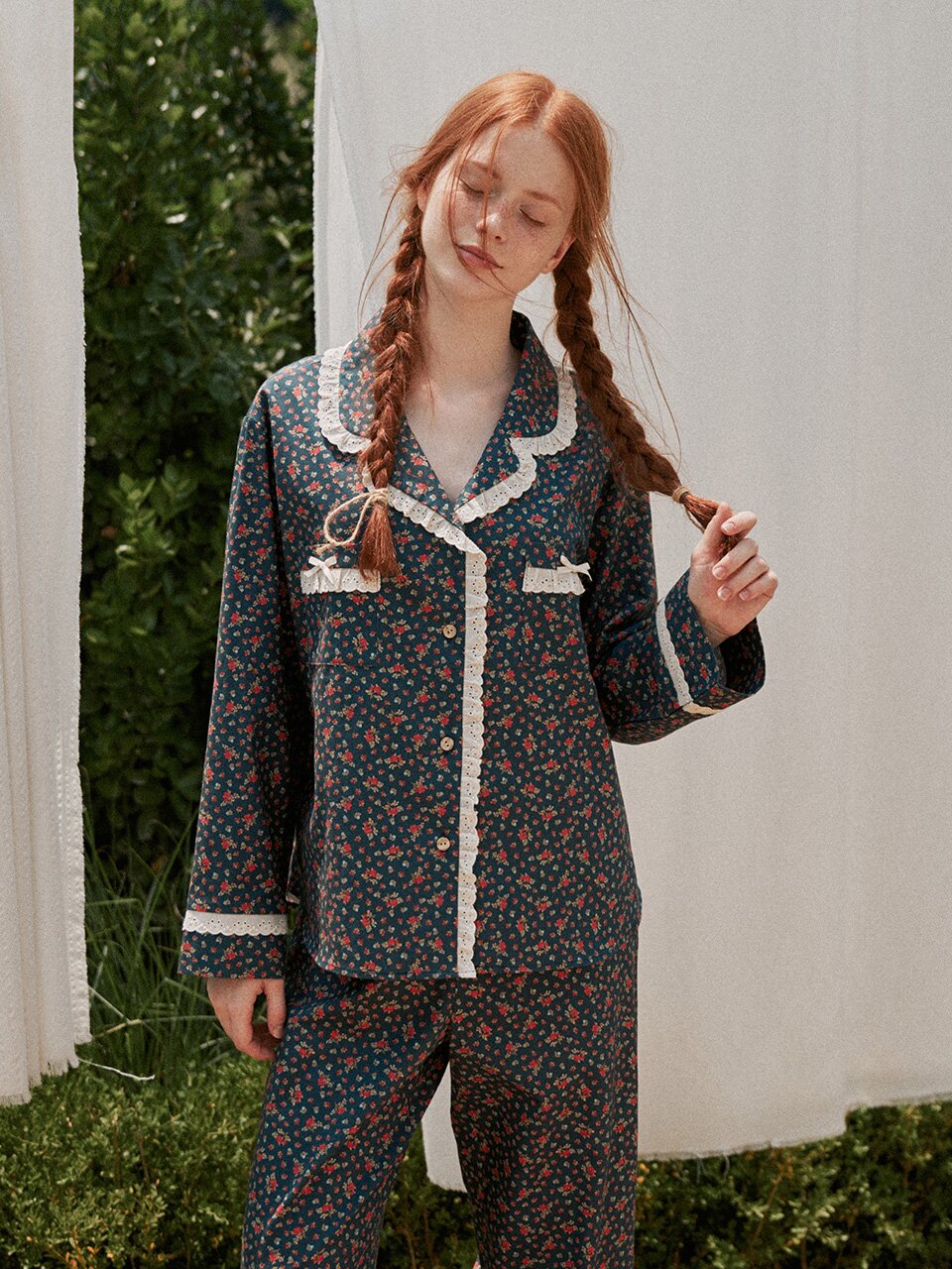 앤의 동백꽃 긴팔 여성페어 네이비 (30수)