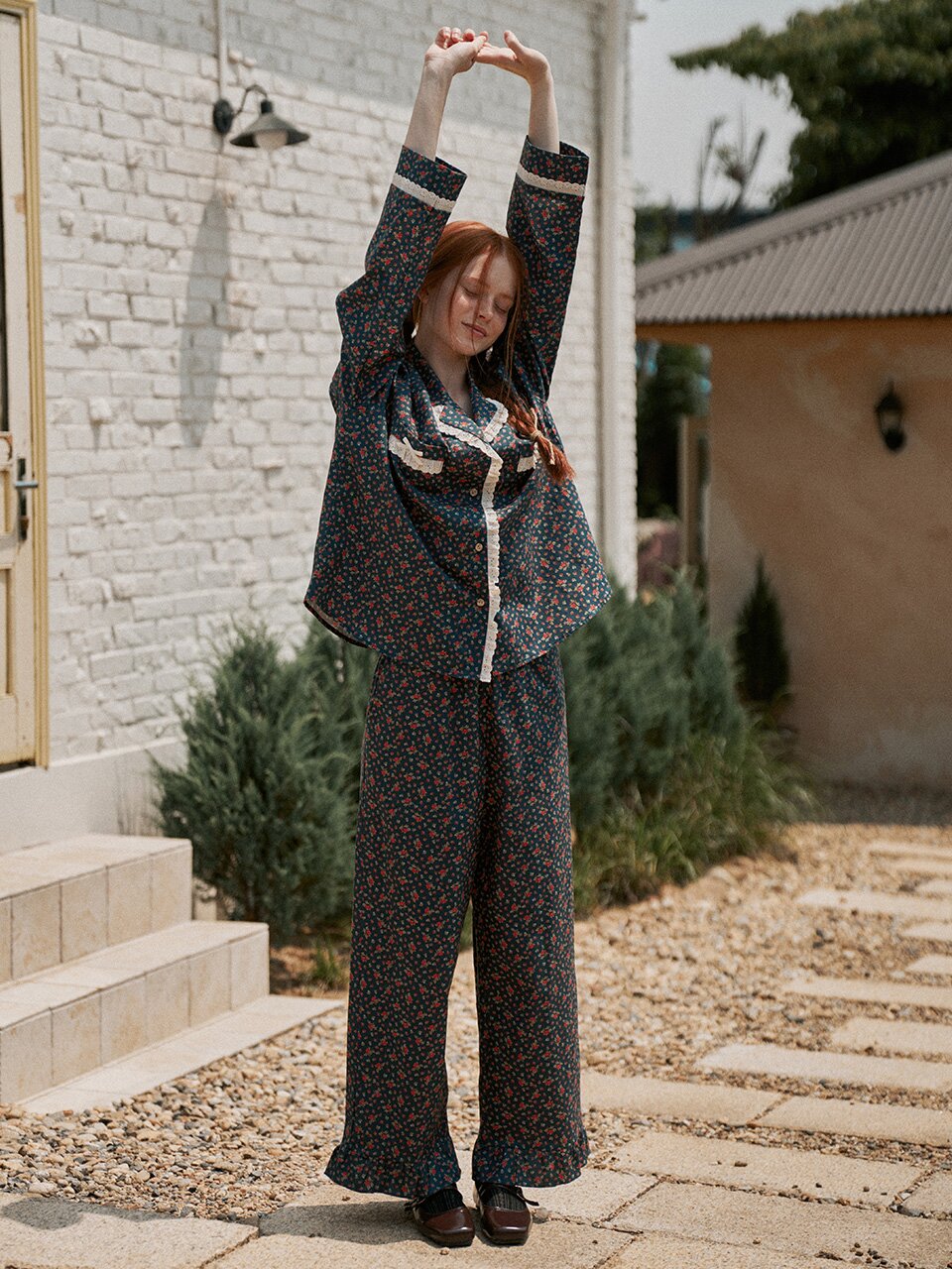 앤의 동백꽃 긴팔 여성페어 네이비 (30수)