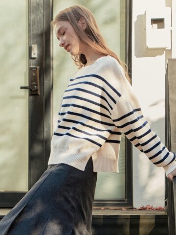 [2컬러] 캐시미어 스트라이프 스웨터
