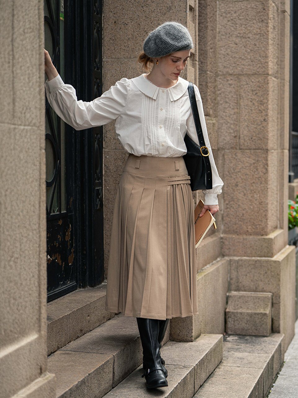 DA_Wide waist pleats skirt_2color