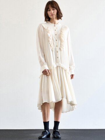 PLEATS COLLOR SHIRRING DRESS_CM