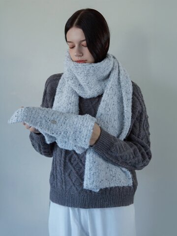 [선물포장] 쿠키 니트 머플러_스카이 그레이