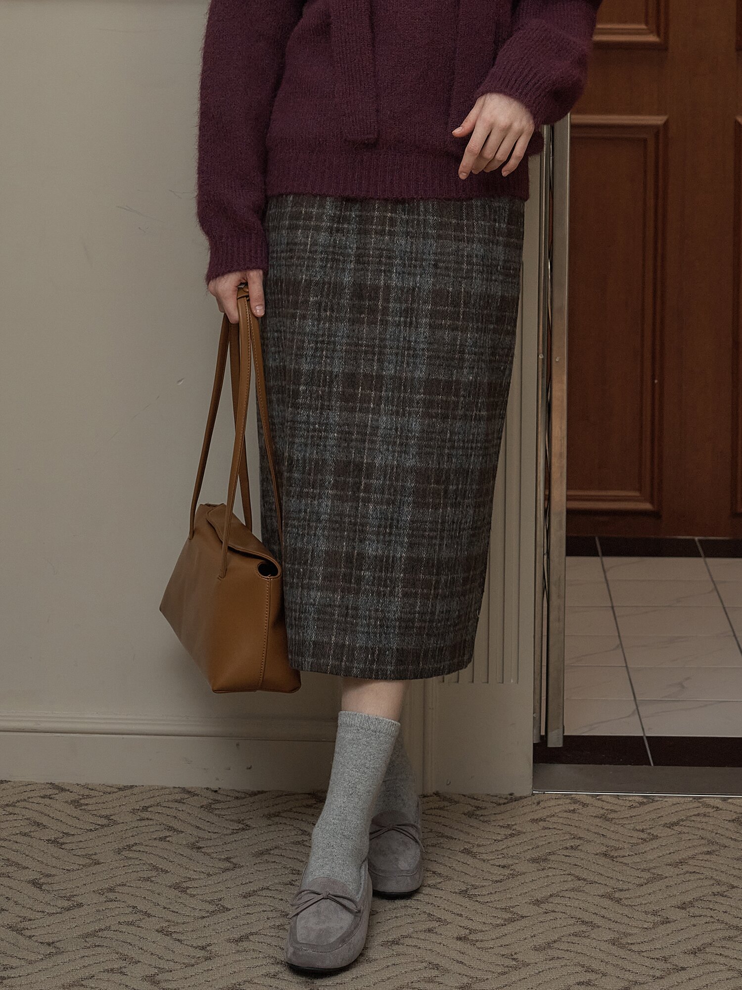 BRUSHED CHECK WOOL SKIRT