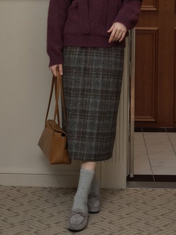 BRUSHED CHECK WOOL SKIRT