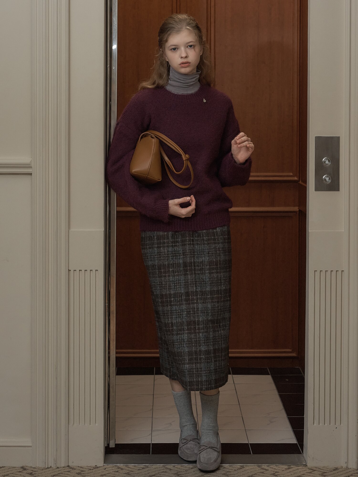 BRUSHED CHECK WOOL SKIRT