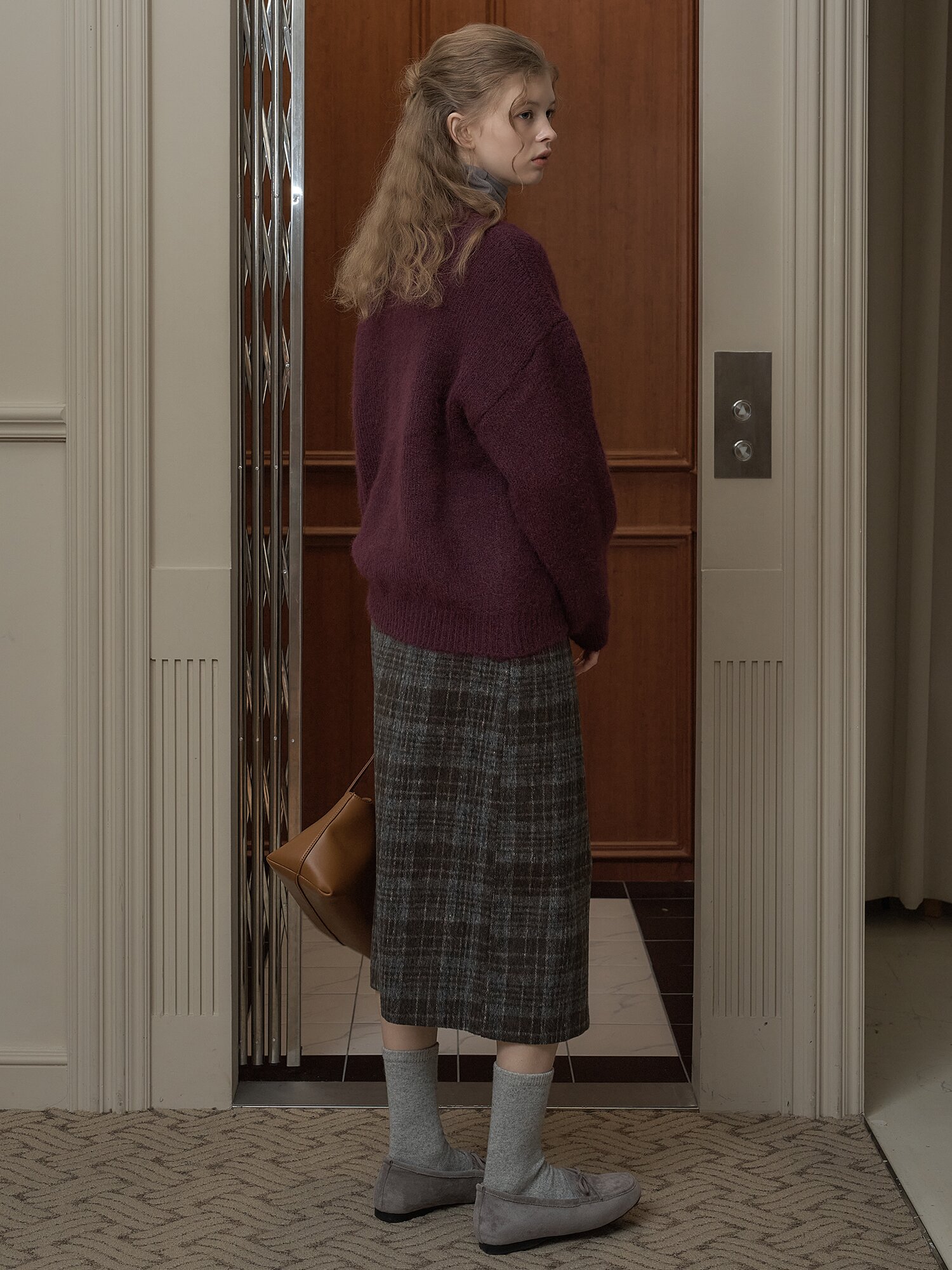 BRUSHED CHECK WOOL SKIRT