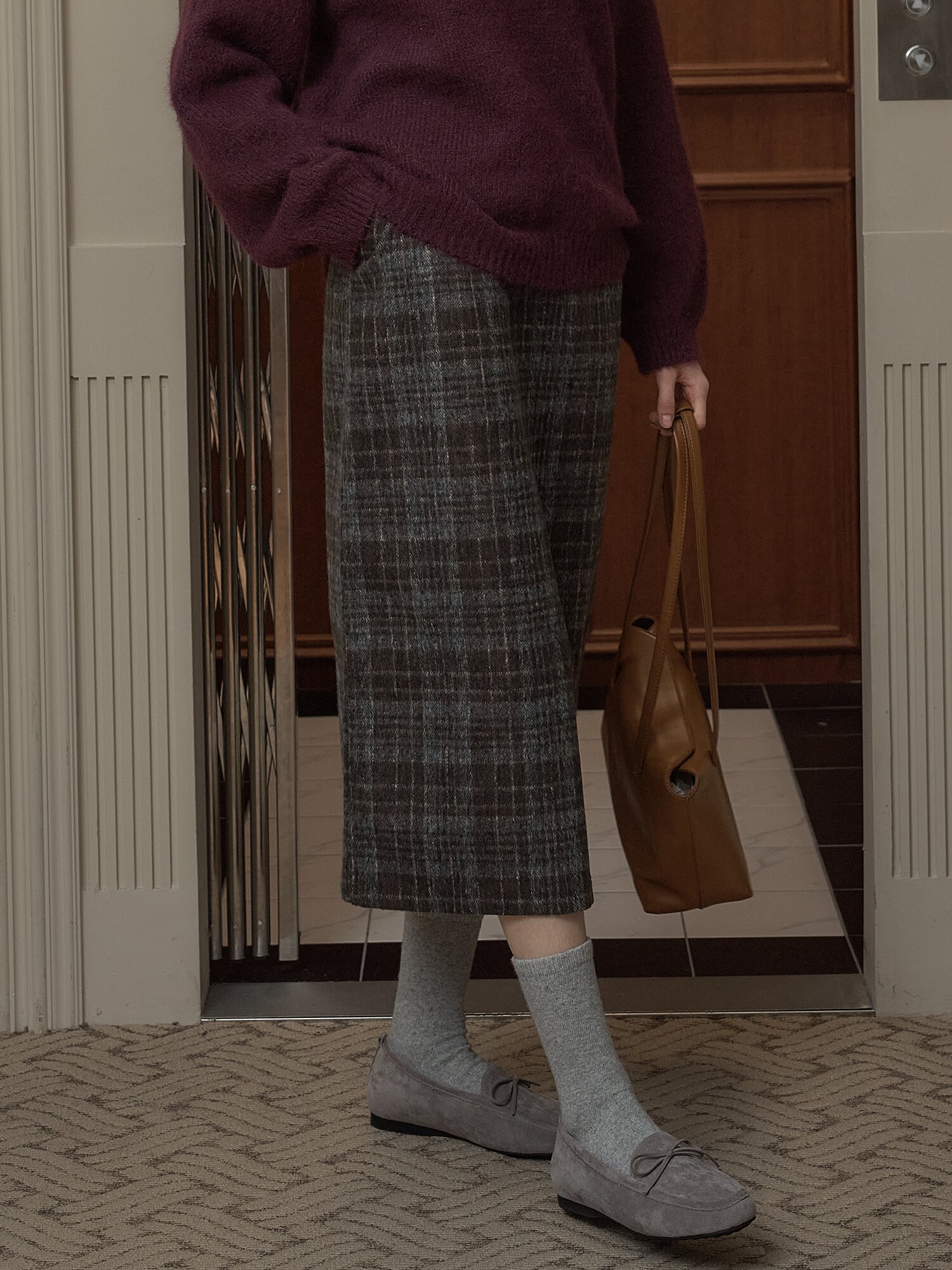 BRUSHED CHECK WOOL SKIRT