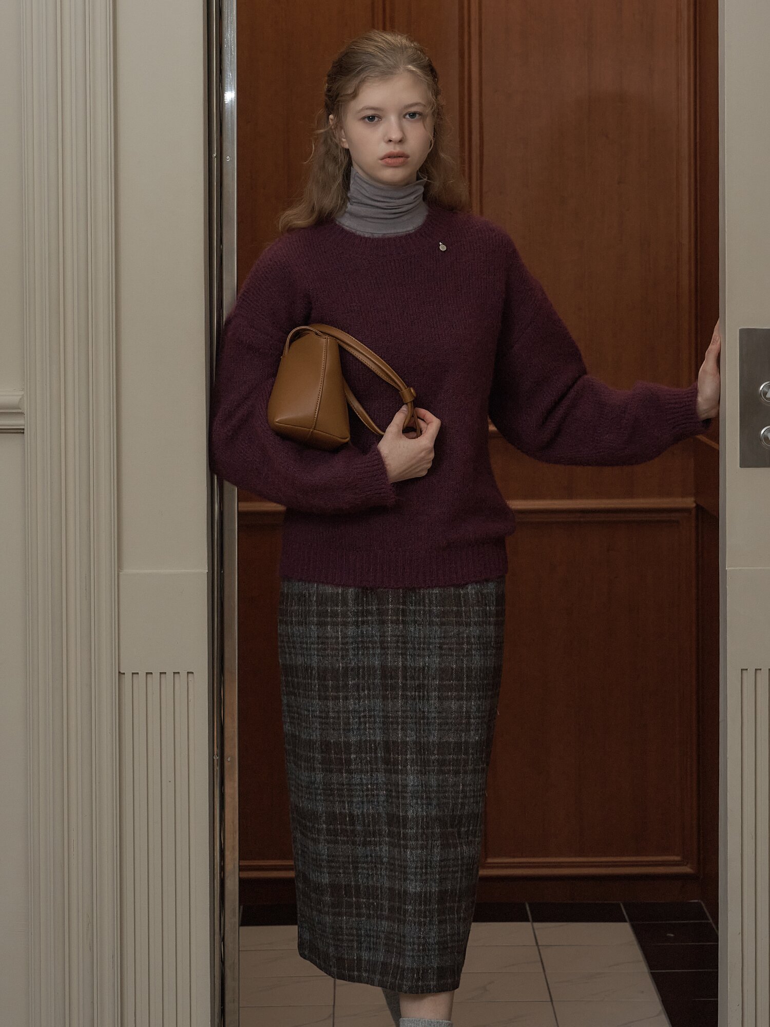 BRUSHED CHECK WOOL SKIRT