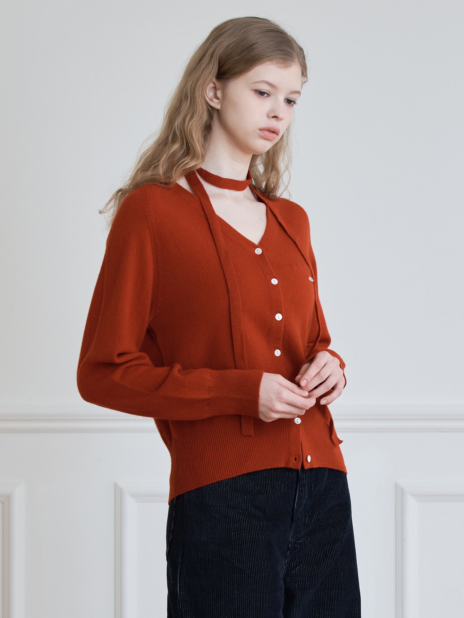 CLASSIC TIE SET WOOL CARDIGAN_RED