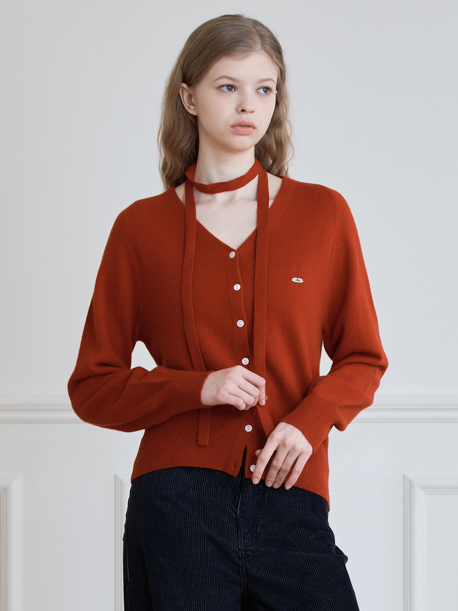 CLASSIC TIE SET WOOL CARDIGAN_RED