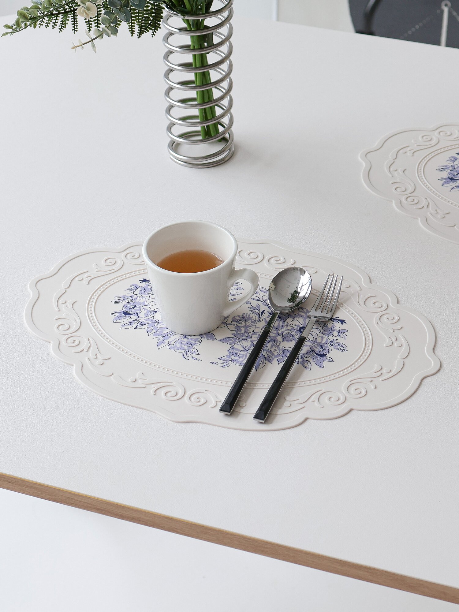 프렌치 플라워 실리콘 식탁 매트 테이블 매트 방수