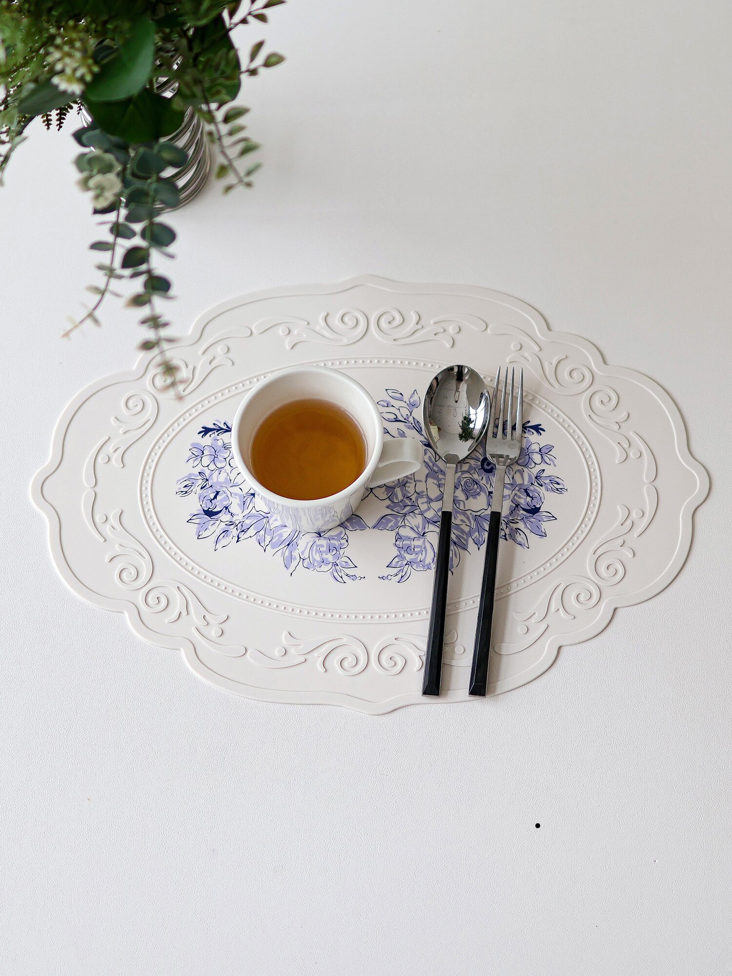 프렌치 플라워 실리콘 식탁 매트 테이블 매트 방수