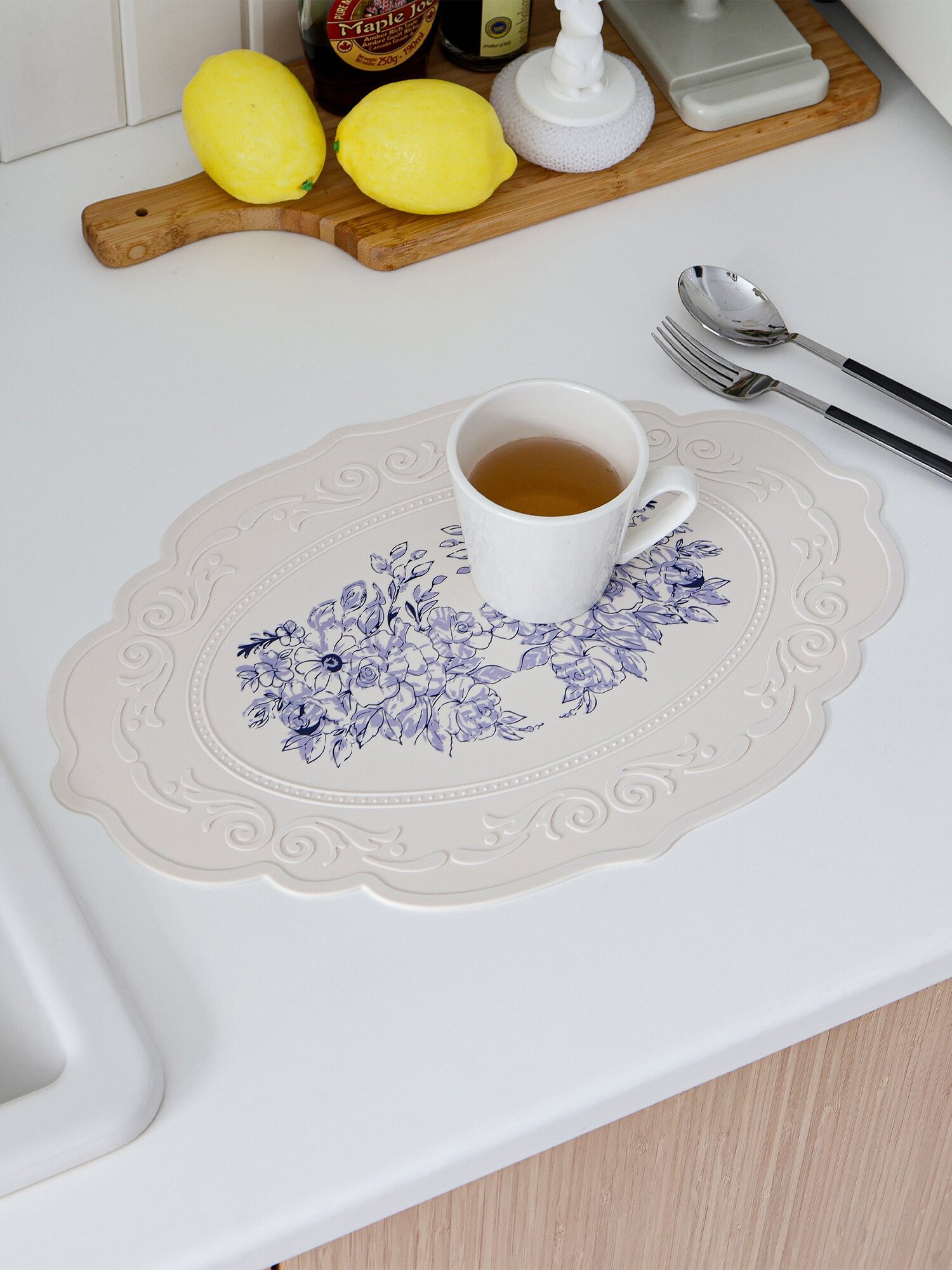 프렌치 플라워 실리콘 식탁 매트 테이블 매트 방수