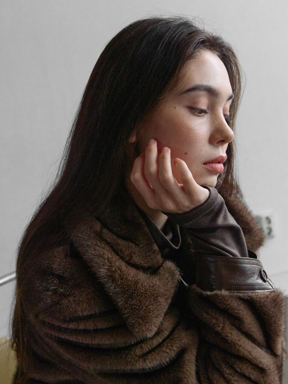 2511 MOOD SHELL FUR JACKET -BROWN
