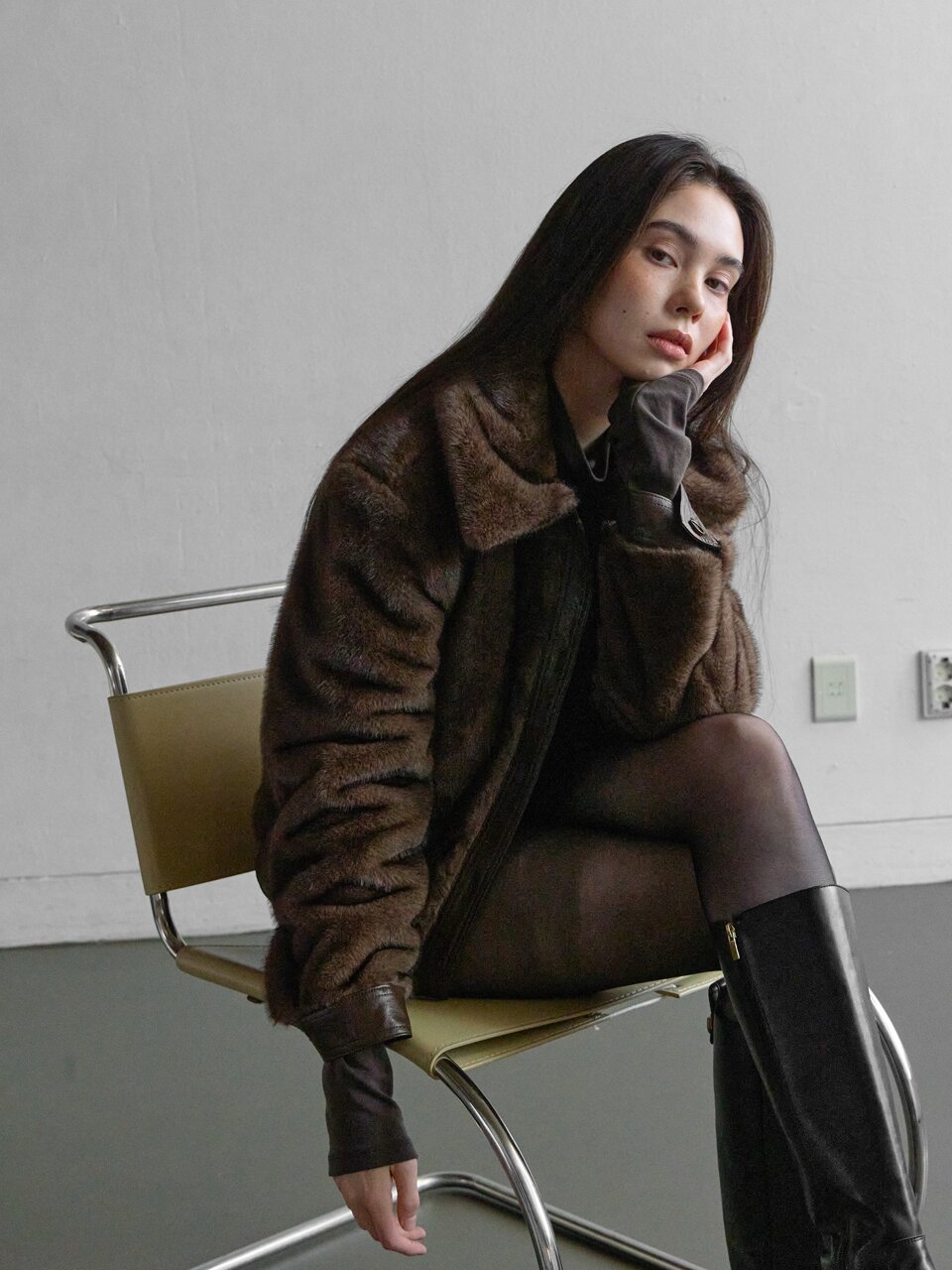 2511 MOOD SHELL FUR JACKET -BROWN
