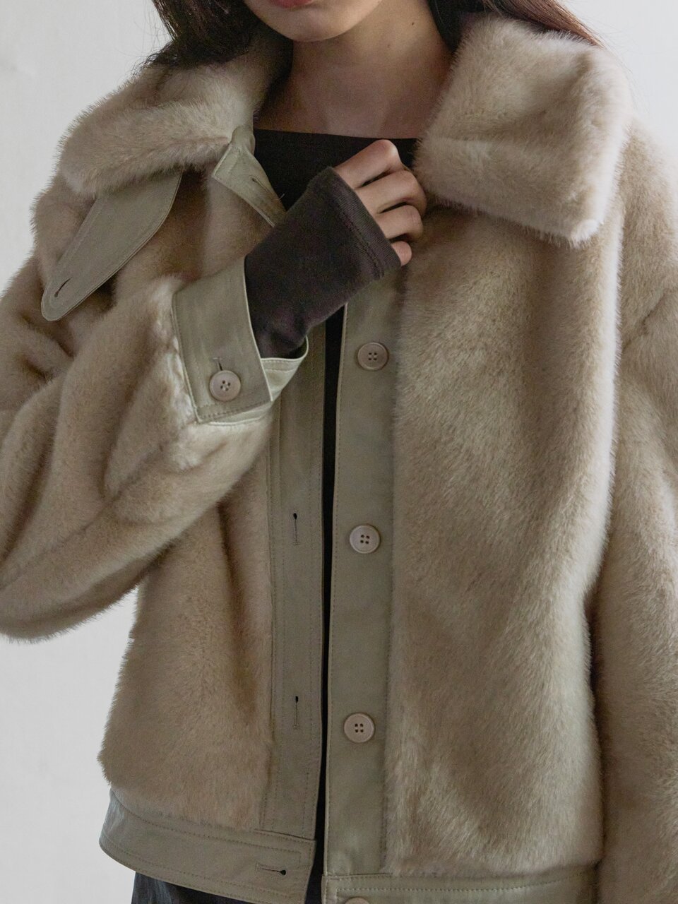 2511 MOOD SHELL FUR JACKET -BEIGE