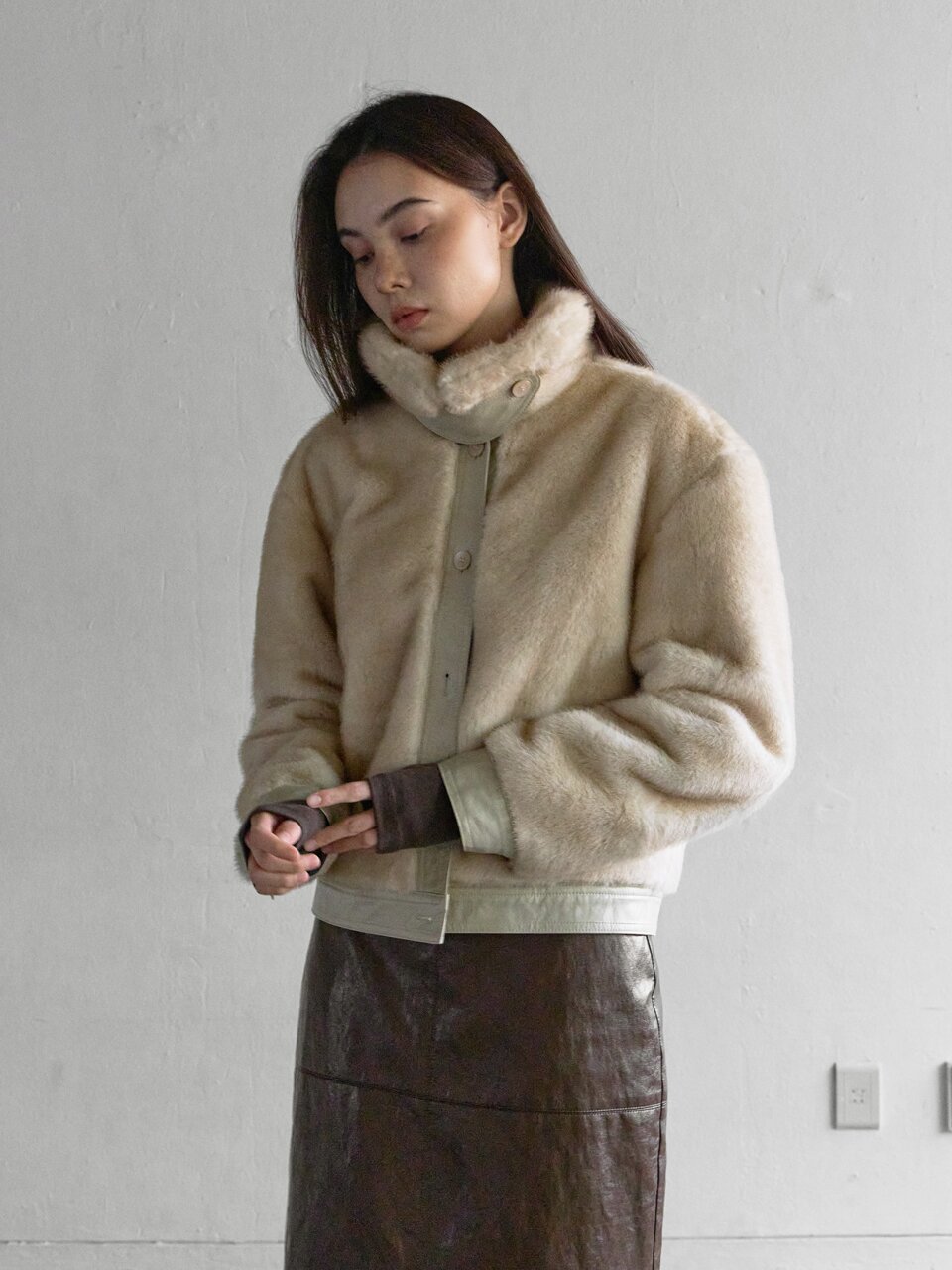 2511 MOOD SHELL FUR JACKET -BEIGE