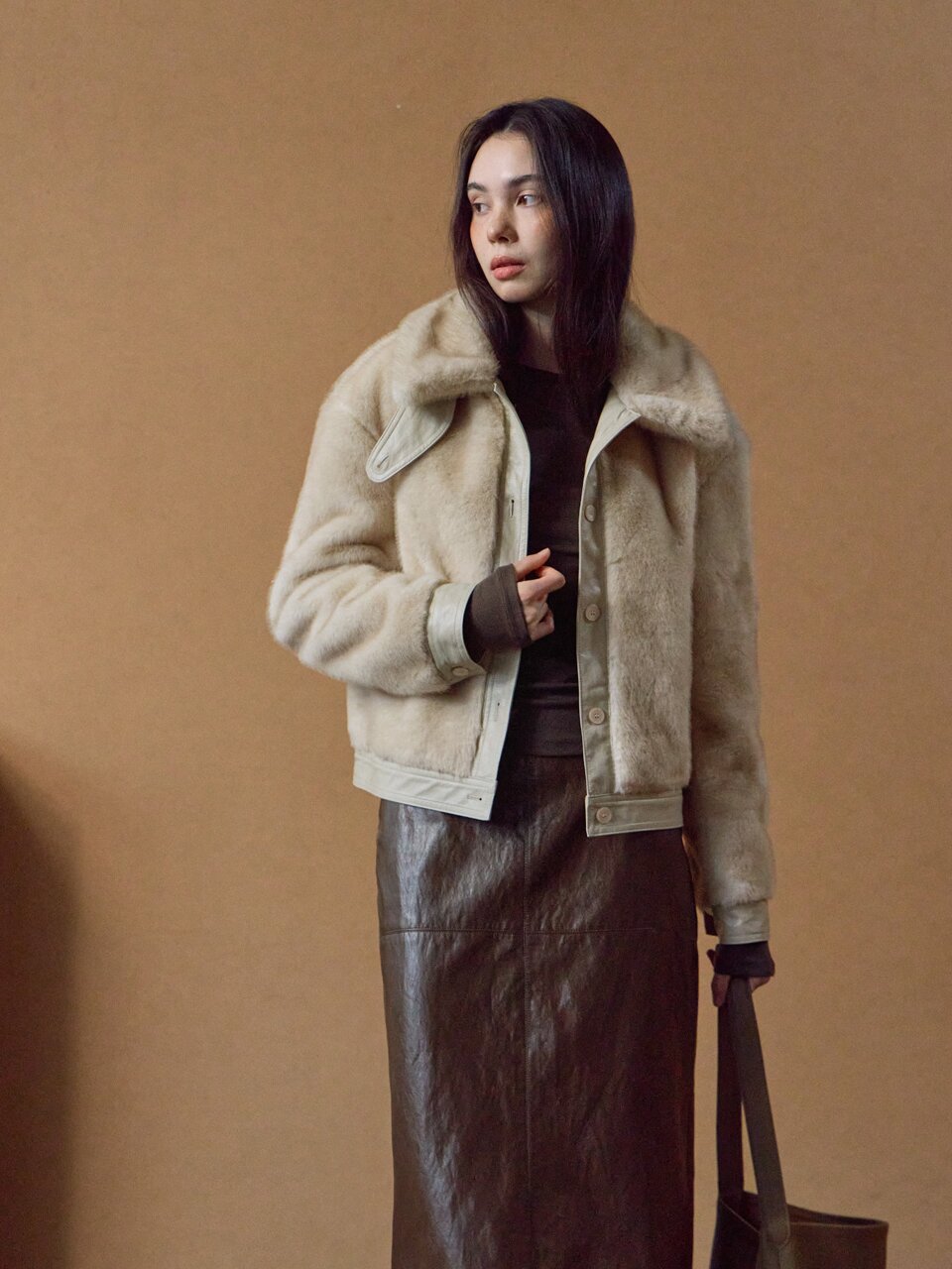 2511 MOOD SHELL FUR JACKET -BEIGE