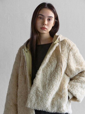 2511 FLEECEY HOODED JACKET -CREAM